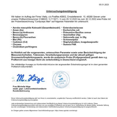 Cordyceps Man Agrolab Prüfsiegel