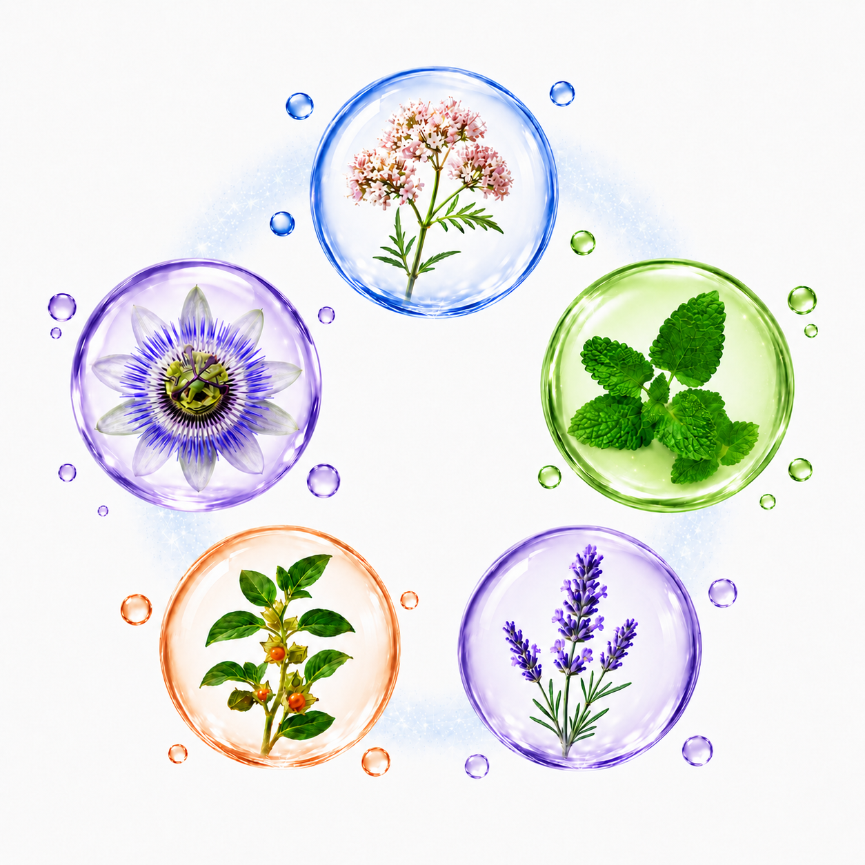 Passionsblume, Baldrian, Melisse, Lavendel, Ashwagandha Im Melatonin Komplex Passionsblume, Baldrian, Melisse, Lavendel, Ashwagandha Im Melatonin Komplex