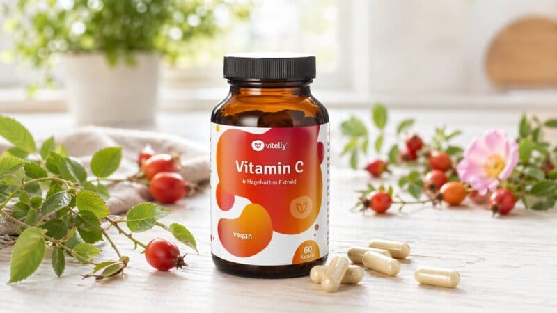 Vitamin C Kapseln Liegen Neben Hagebutten Auf Dem Tisch Vitamin C Kapseln Liegen Neben Hagebutten Auf Dem Tisch