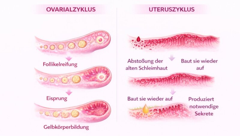 Phasen Des Menstruationszyklus, Ovarialzyklus Vs. Uteruszyklus, Menstruationszyklus Phasen